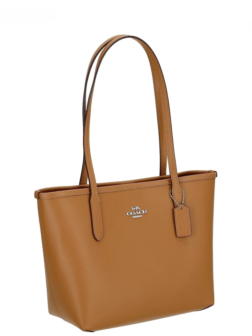Coach Medium City Tote Pebble Leather Light Saddle Brown